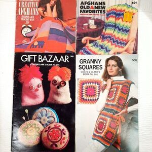 Vintage Coats & Clark's Books Creative Afghans Gift Bazaar‎ Granny Squares 1970s